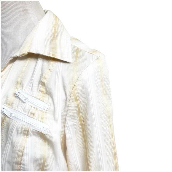 Cache Vintage Y2K Zipper Front Shirt Metallic Stripe Size Large Yellow White - Picture 14 of 14